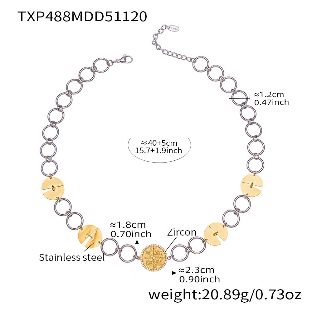 B廠-歐美新款配飾不鏽鋼圓片字母鑲嵌鋯石項鍊手鍊套裝鍍18k金「TXP488」25.11-4