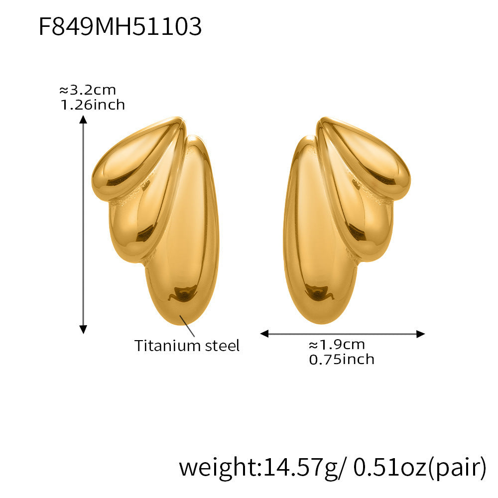B廠-不鏽鋼幾何扇形耳環冷淡風耳飾跨境網紅新款飾品鍍18k真金「F849」25.11-1