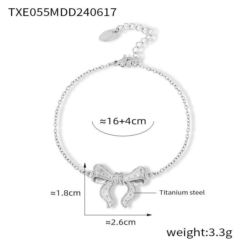 B廠-韓版時尚優雅ins風首飾套裝女鈦鋼鍍18k金蝴蝶結氣質手鍊耳釘批發「E055-F055」24.06-3