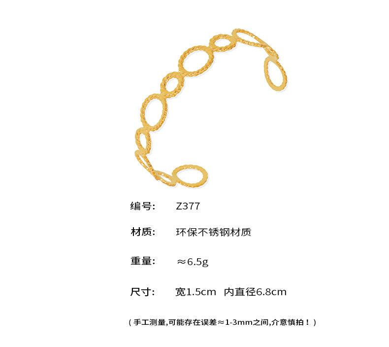 B廠-螺紋圓環拼接開口手鐲歐美新款不鏽鋼鍍18K真金簡約飾品潮「Z377」24.10-4