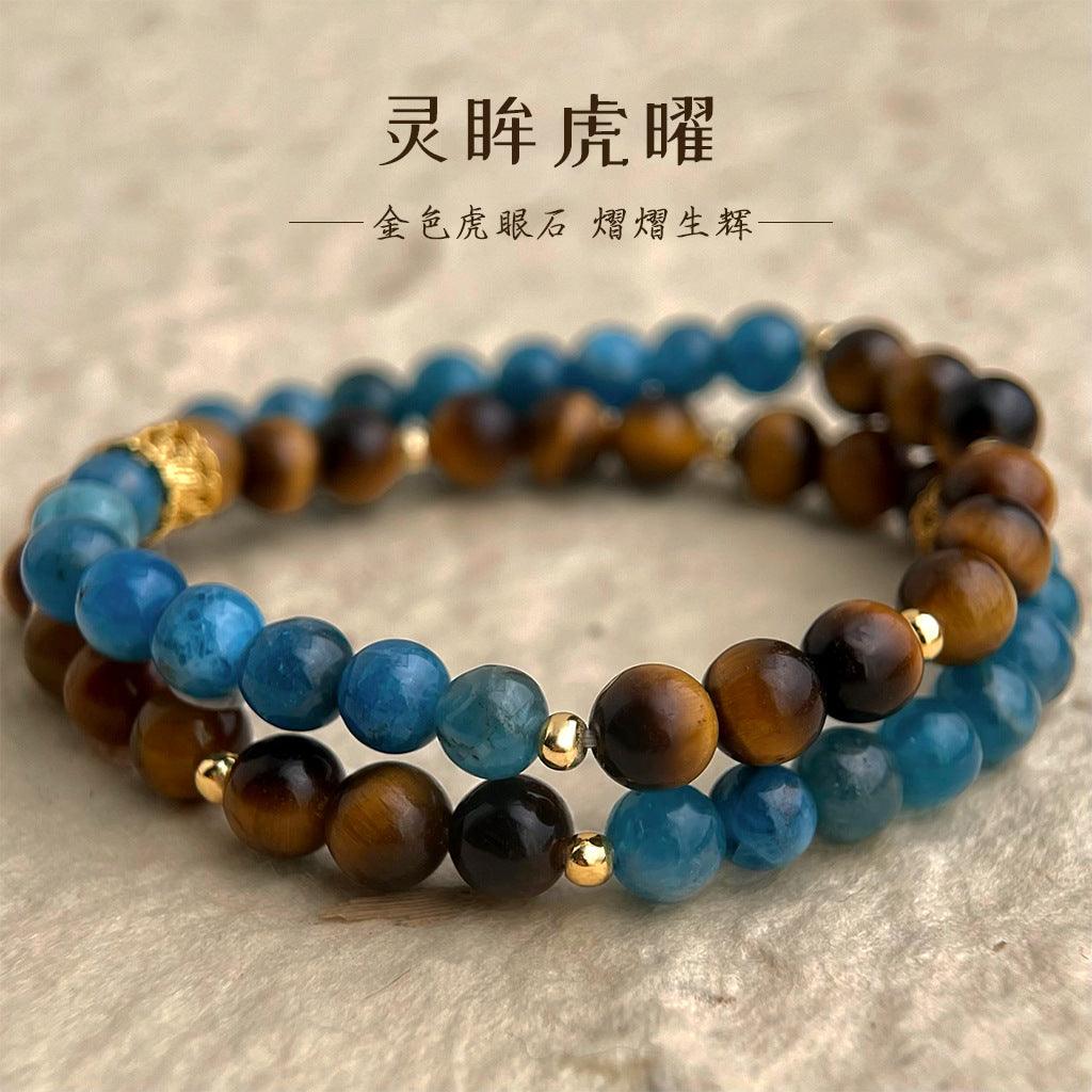 A廠-雙層疊戴天然石磷灰石虎眼石手鍊文藝復古民族風新款手飾工廠飾品「S240」25.03-4