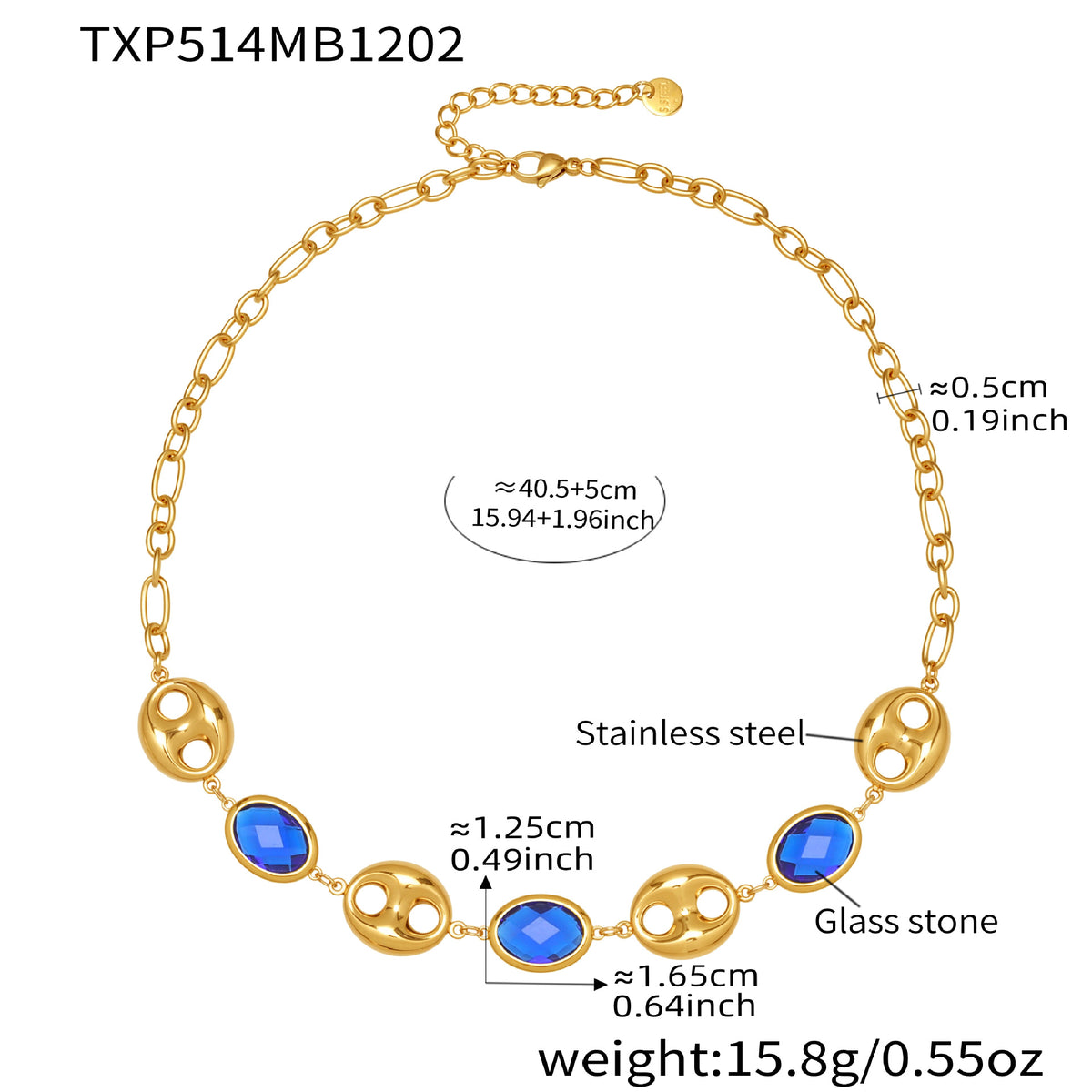 B廠-不鏽鋼空心豬鼻子包邊玻璃石手鍊項鍊套裝鍍18k真金跨境珠寶首飾「TXP514」25.12-2