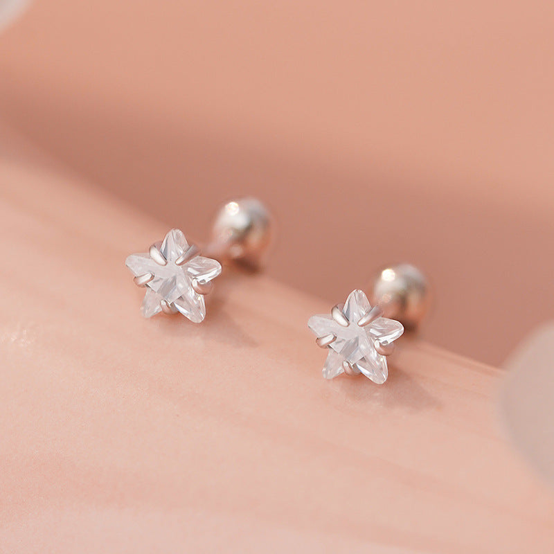 D廠-S999足銀精美鋯石星星螺絲耳環女甜美可愛小巧文藝輕奢耳飾「YC4262E_1」25.11-2