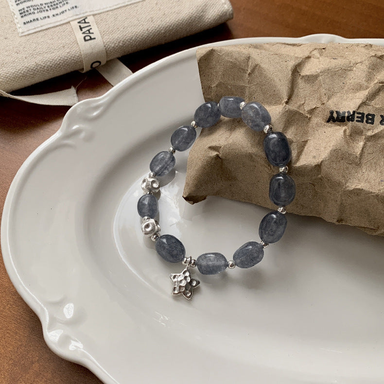 C廠-原創設計奶油甜美s925純銀星星方糖貓眼藍玉髓S925純銀手鍊銀項鍊「1530」25.11-3