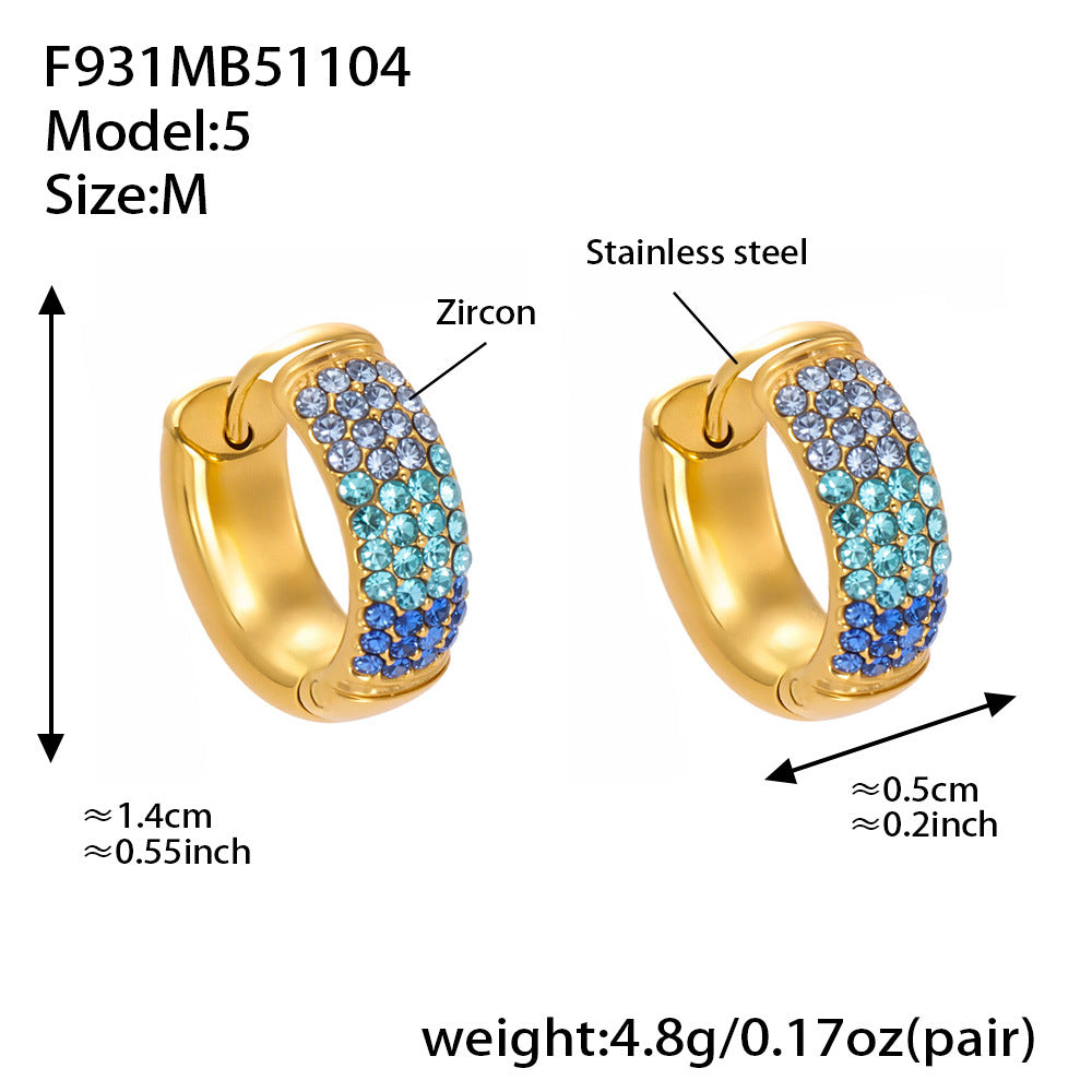 B廠-彩色鋯石拼色圓圈耳環大中小尺寸耳扣不鏽鋼鍍18k真金飾品「F931」25.11-2