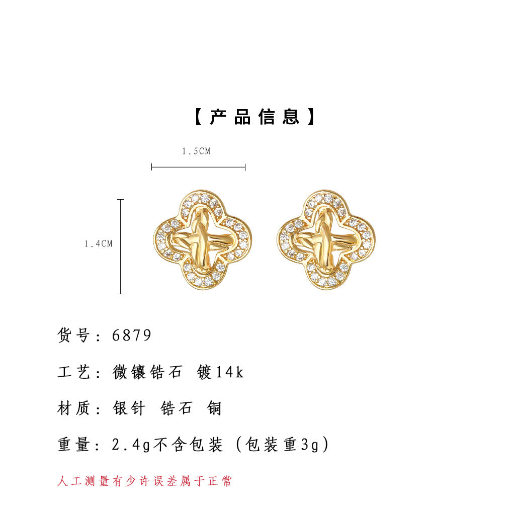 A廠-時尚高級感微鑲鋯石925銀針幾何輕奢風老錢新耳飾工廠耳環 飾品「6879」25.10-1