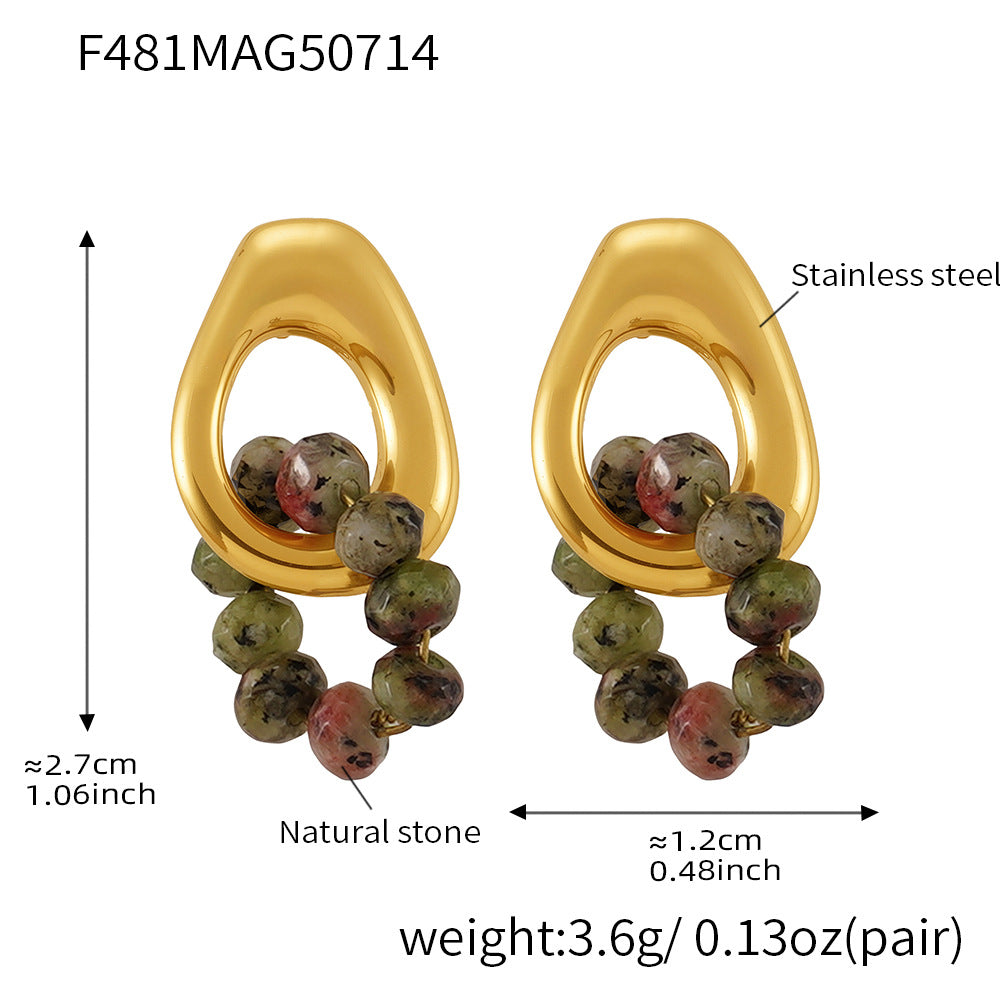 B廠-歐美熱銷藍松石耳圈ins風時尚氣質不鏽鋼18K金耳環保色飾品「F481-F943」25.07-3
