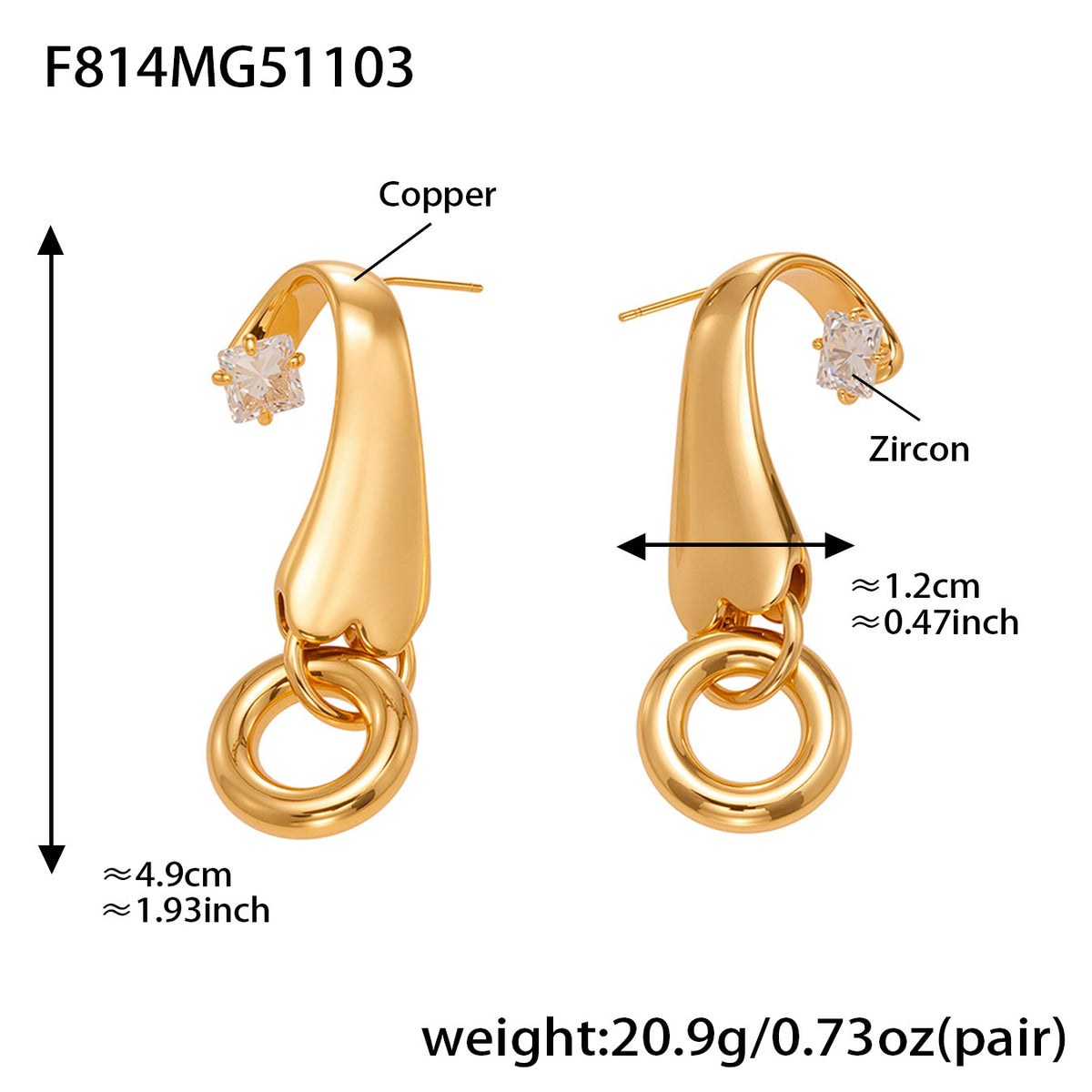 B廠-歐美跨境熱銷銅材質電鍍個性創意ins風鑲鋯石耳圈耳釘耳飾「F814」25.11-1