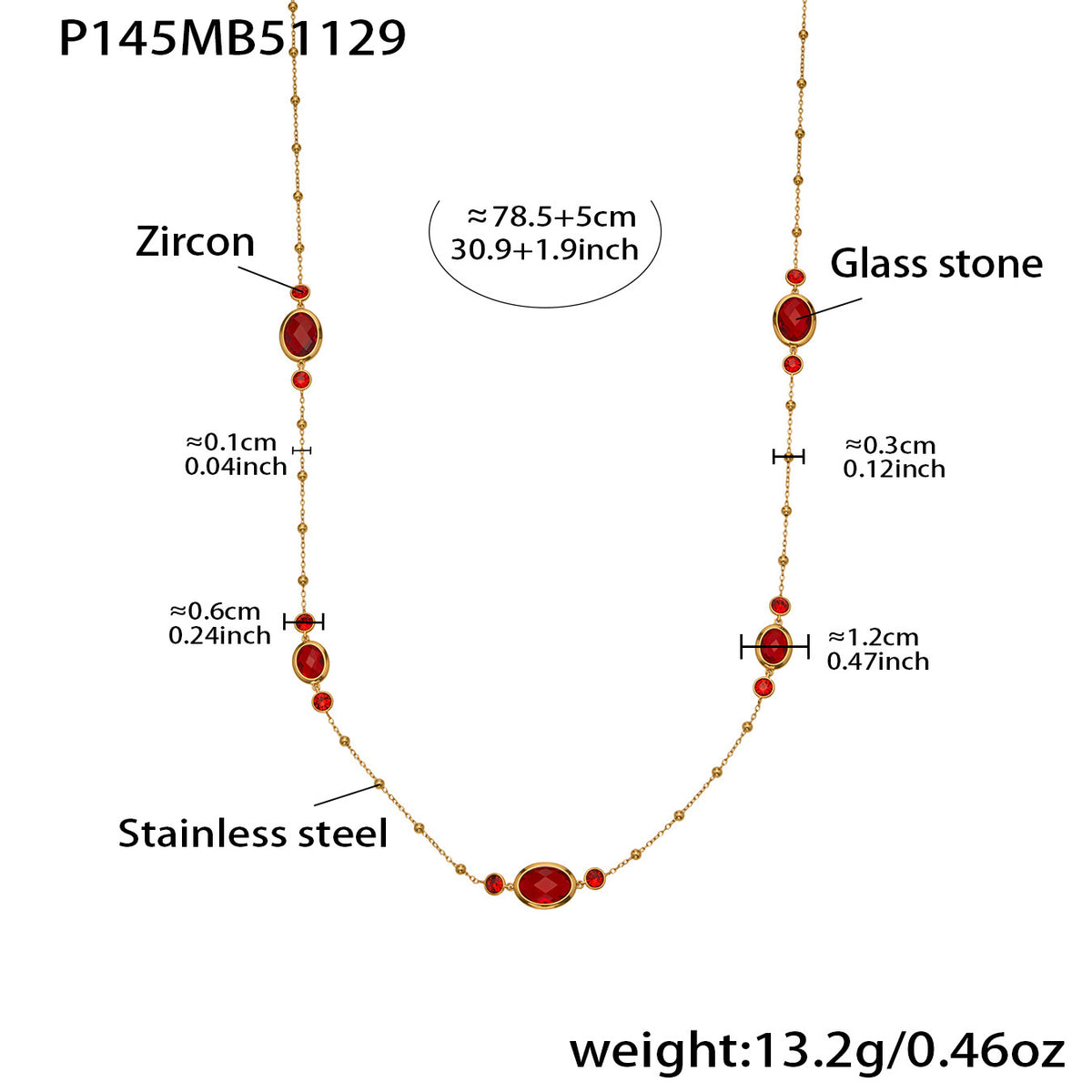 B廠-不鏽鋼十字夾珠鏈橢圓包邊切面玻璃石項鍊耳環首飾套裝鍍18k真金「TXP506」25.12-1