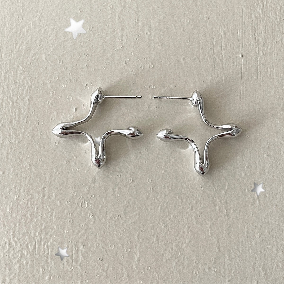 C廠-韓版INS四芒星銀針耳釘小眾輕奢設計感高級耳環日常百搭秋冬耳飾「EH-4276」25.11-4