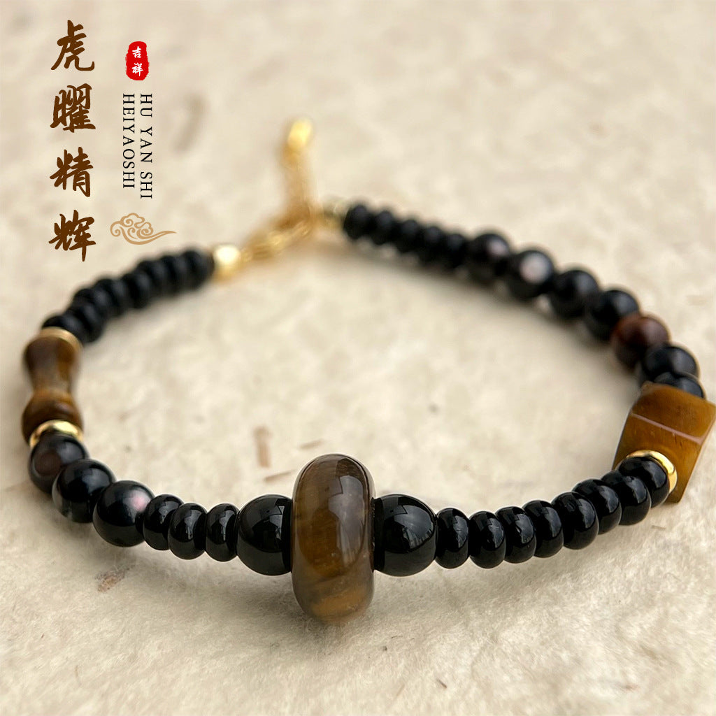 A廠-個性新中式虎眼石黑曜石天然石手鏈景區飾品手飾「S46」25.04-4