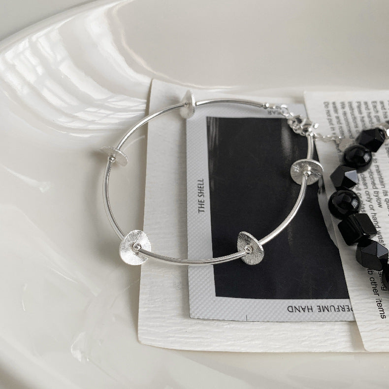 C廠-韓國東大門復古泰銀中性風S925銀十字架黑瑪瑙黑曜石手鍊通體銀「1512」25.11-3