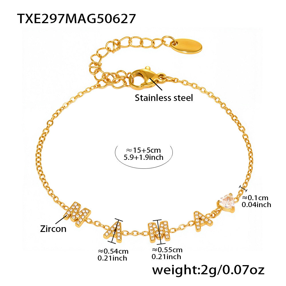 B廠-MAMA愛心超閃鋯石項鍊手鍊不鏽鋼18K金氣質套裝「TXP297-TXE297」25.07-1