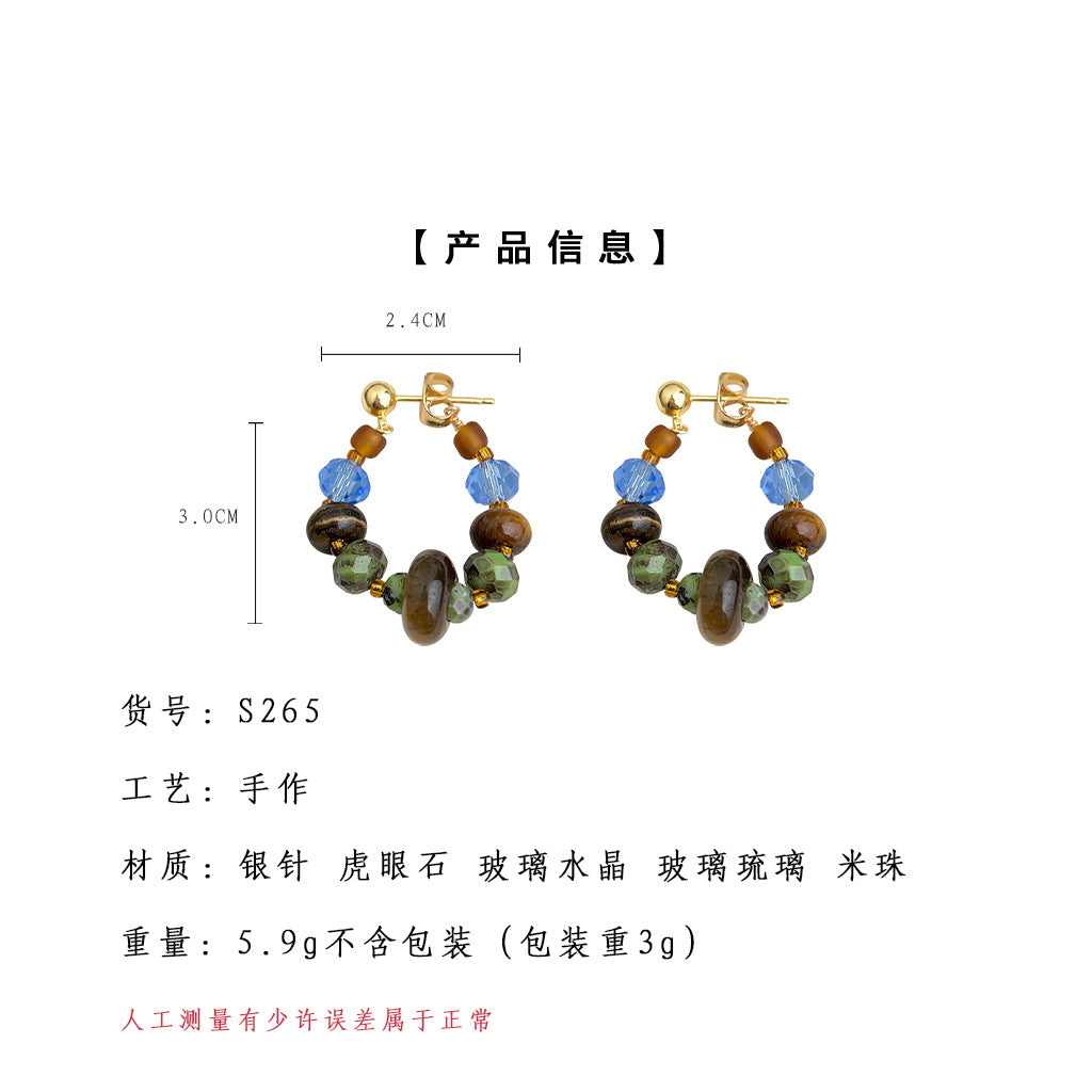 A廠-文藝復古民族風天然石虎眼石新款手工幾何耳環氣質民族風工廠耳飾「S265」25.09-4