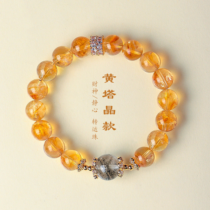AS廠-天然高品質黃塔晶水晶串珠手鍊女時尚通勤招財綠幽靈水晶手串首飾「SL6477」25.07-3