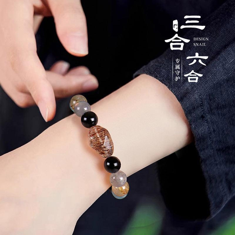 AS廠-生肖三合六合情侶手鍊女天然水晶石黑金超七隨形手串平衡能量手飾「SL5836」25.02-3