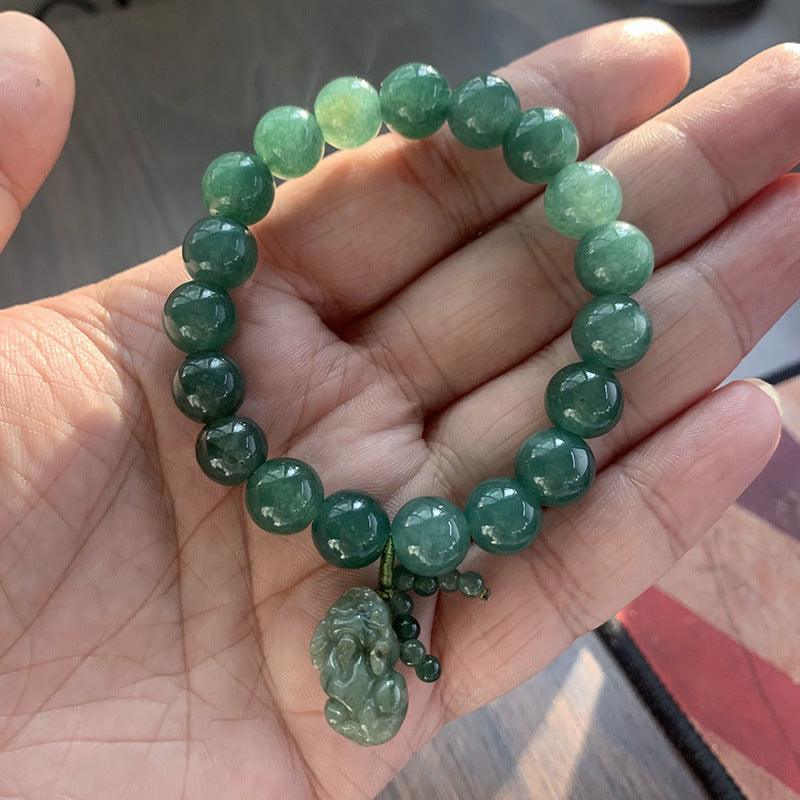 AS廠-原創 天然緬甸翡翠A貨圓珠手鍊 翡翠貔貅玉石手串 冰種玉珠手鍊「FCSL05」25.03-4