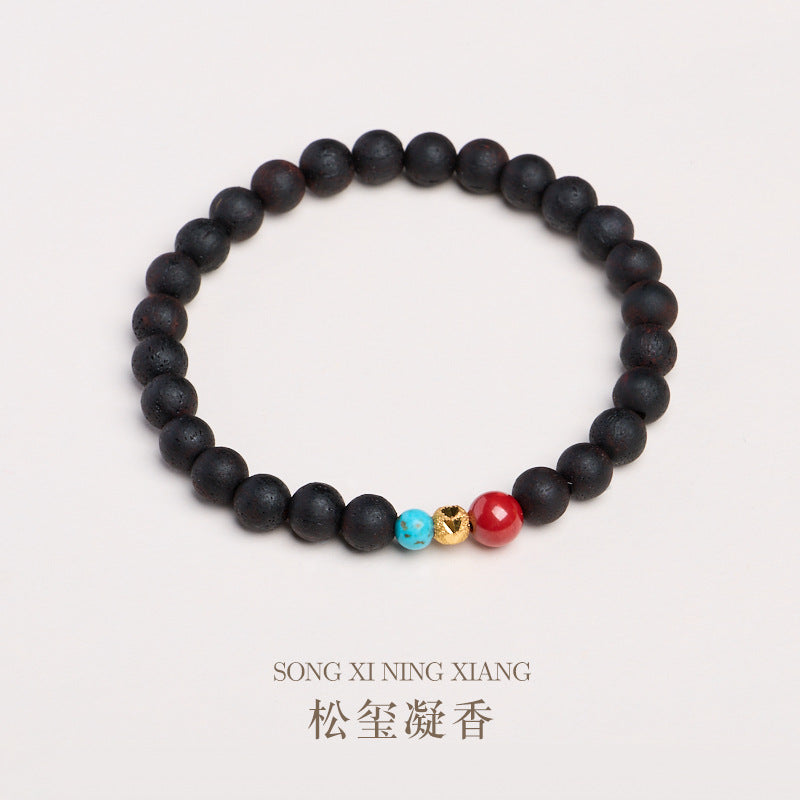 AS廠-天然6MM降真香手串帝王砂綠松S925銀好運珠三生萬物文玩手串批發「X061J132」25.05-2