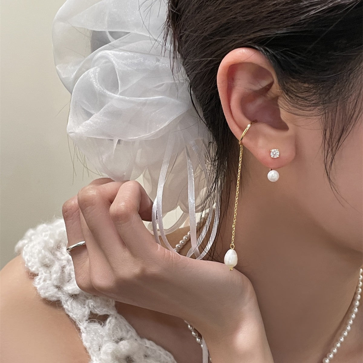 C廠-時尚輕奢風珍珠流蘇耳夾女溫婉氣質百搭甜美無耳洞耳骨夾精緻耳飾「EH-3686」25.06-4