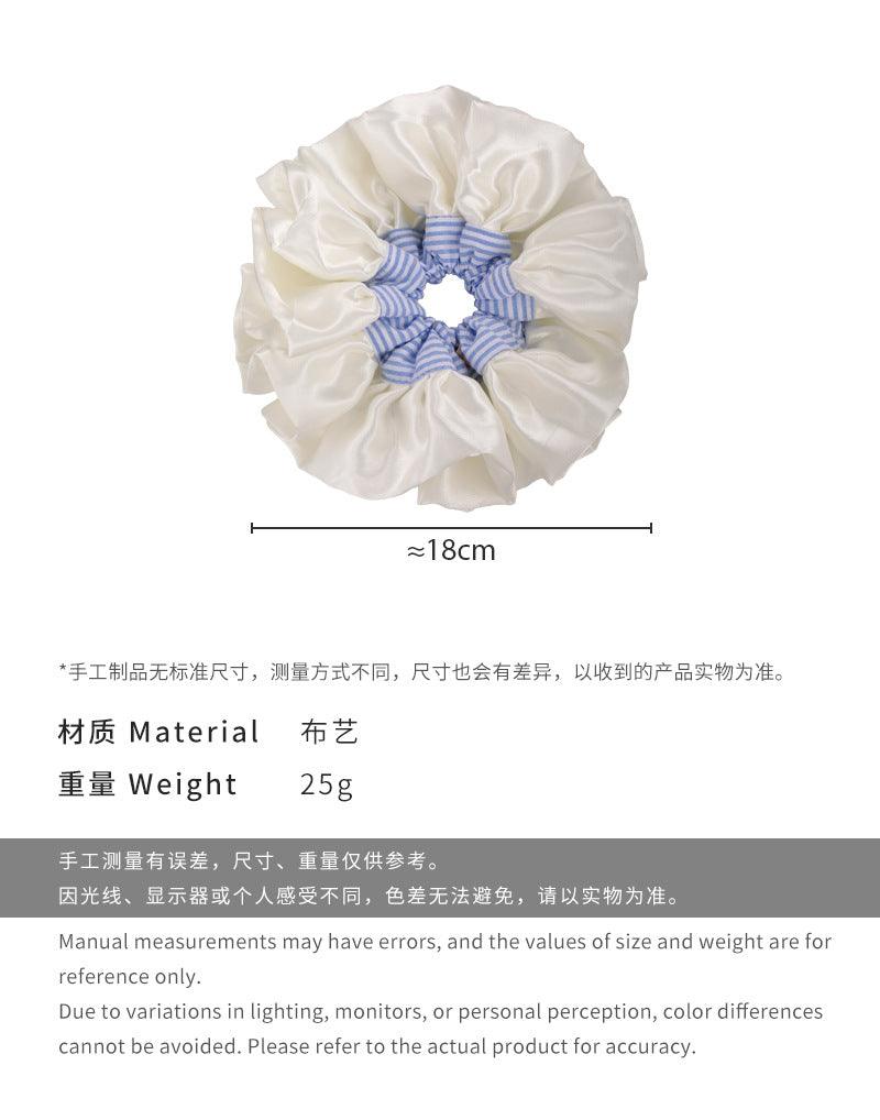 E廠-超大版奶油緞面花邊芭蕾風藍條紋大腸髮圈頭花甜美公主感絕美髮繩「26537」25.02-3