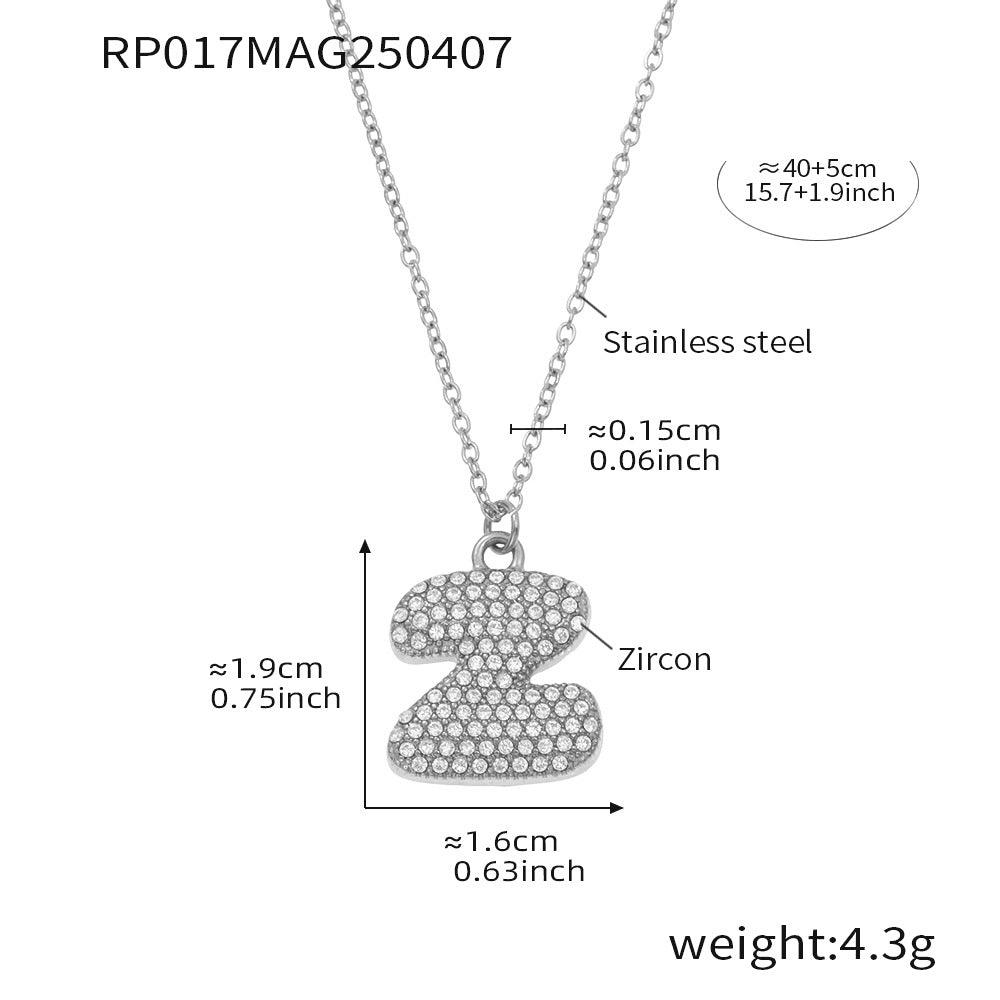 B廠-胖乎乎26個英文字母鋯石項鍊個性嘻哈不鏽鋼保色跨境飾品潮「RP017」25.04-2