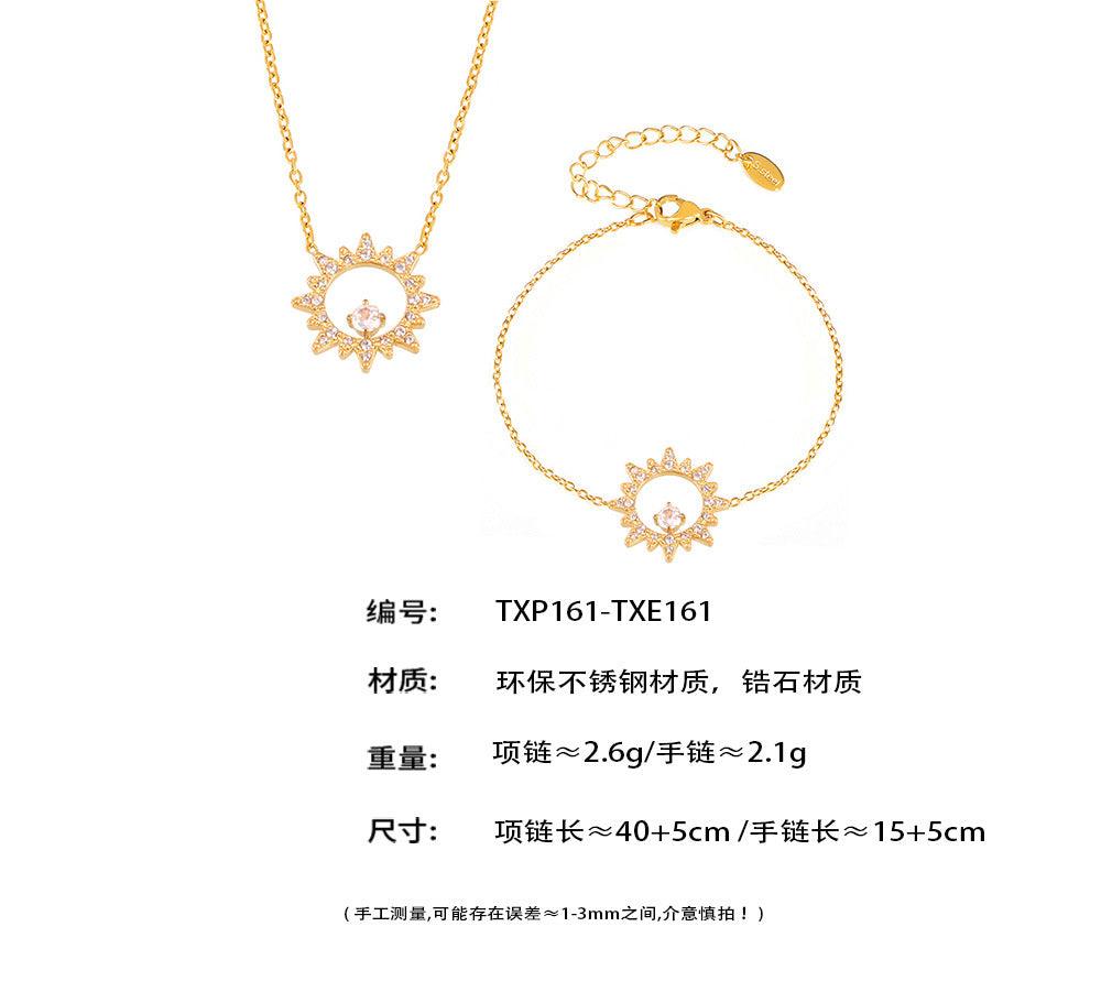 B廠-小太陽花CNC鑲鋯石超閃質感項鍊手鍊不鏽鋼氣質新款套裝女「TXP161-TXE161-P1123」24.10-4