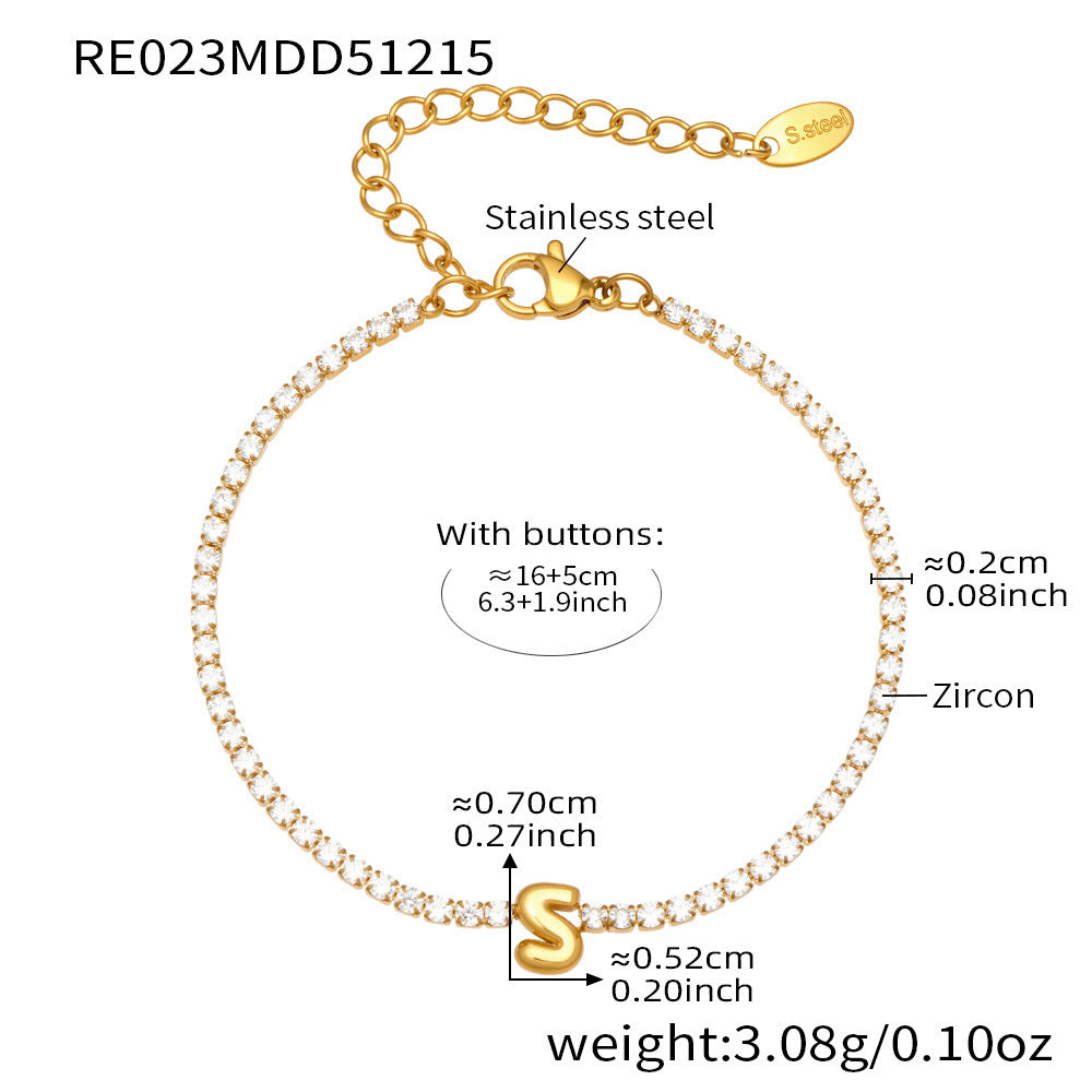 B廠-爆閃爪鑲鋯石26字母手鍊 不鏽鋼鍍18k真金時尚精緻氣質珠寶首飾女「RE023」25.12-3