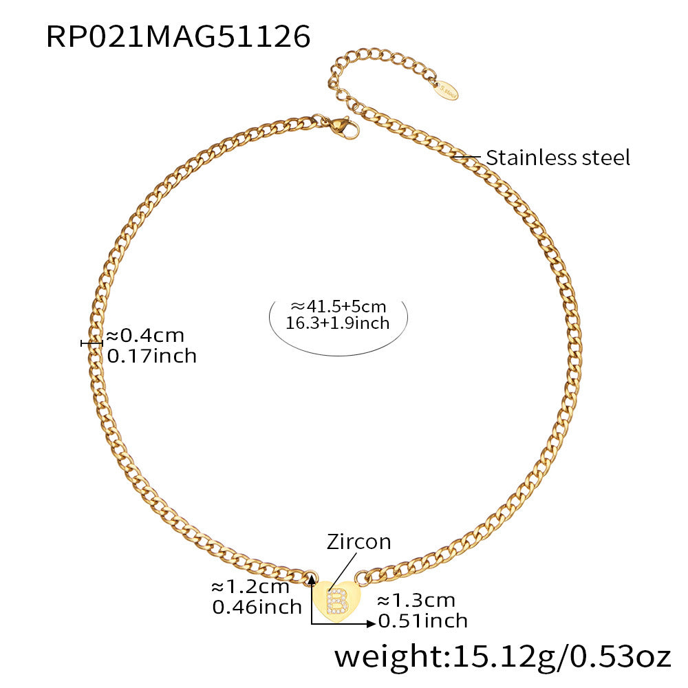 B廠-不鏽鋼愛心字母鑲嵌鋯石吊墜項鍊手鍊套裝 歐美個性首飾鍍18k真金「RP021」25.12-1