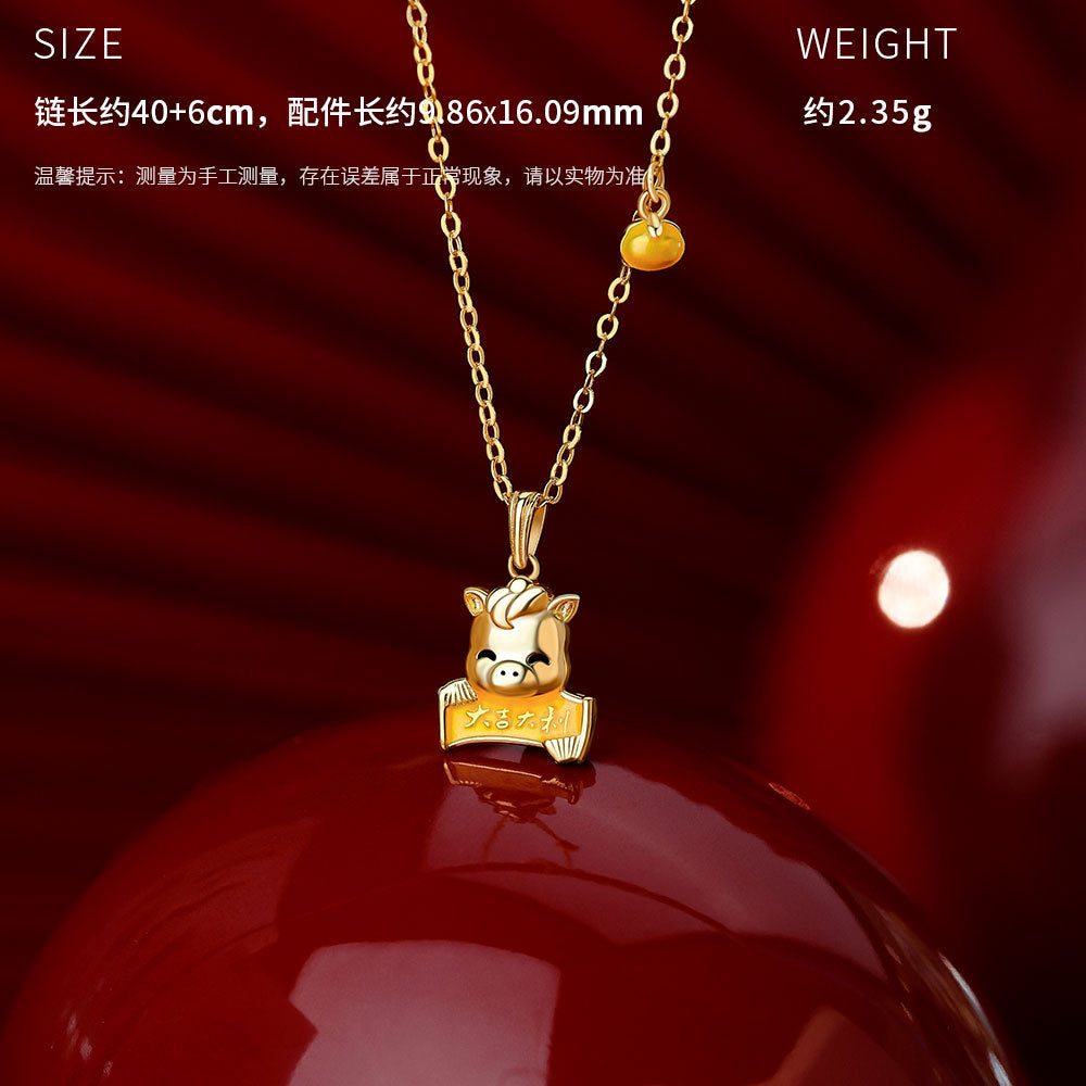 D廠-原創足銀S999柿來運轉大吉大利小馬項鍊輕奢耳釘個性中式手鍊「YC9738E_1 YC5412SL_1 YC0457N_1」25.12-3
