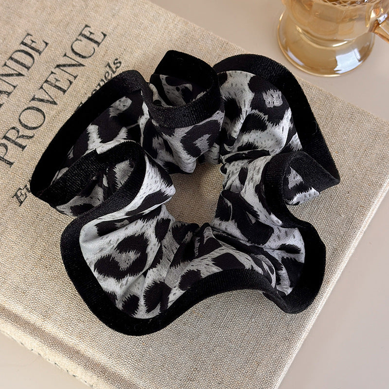 E廠-復古豹紋拷邊大腸髮圈頭繩髮飾秋冬頭花扎馬尾皮筋高級感髮繩頭飾「27700」25.11-4