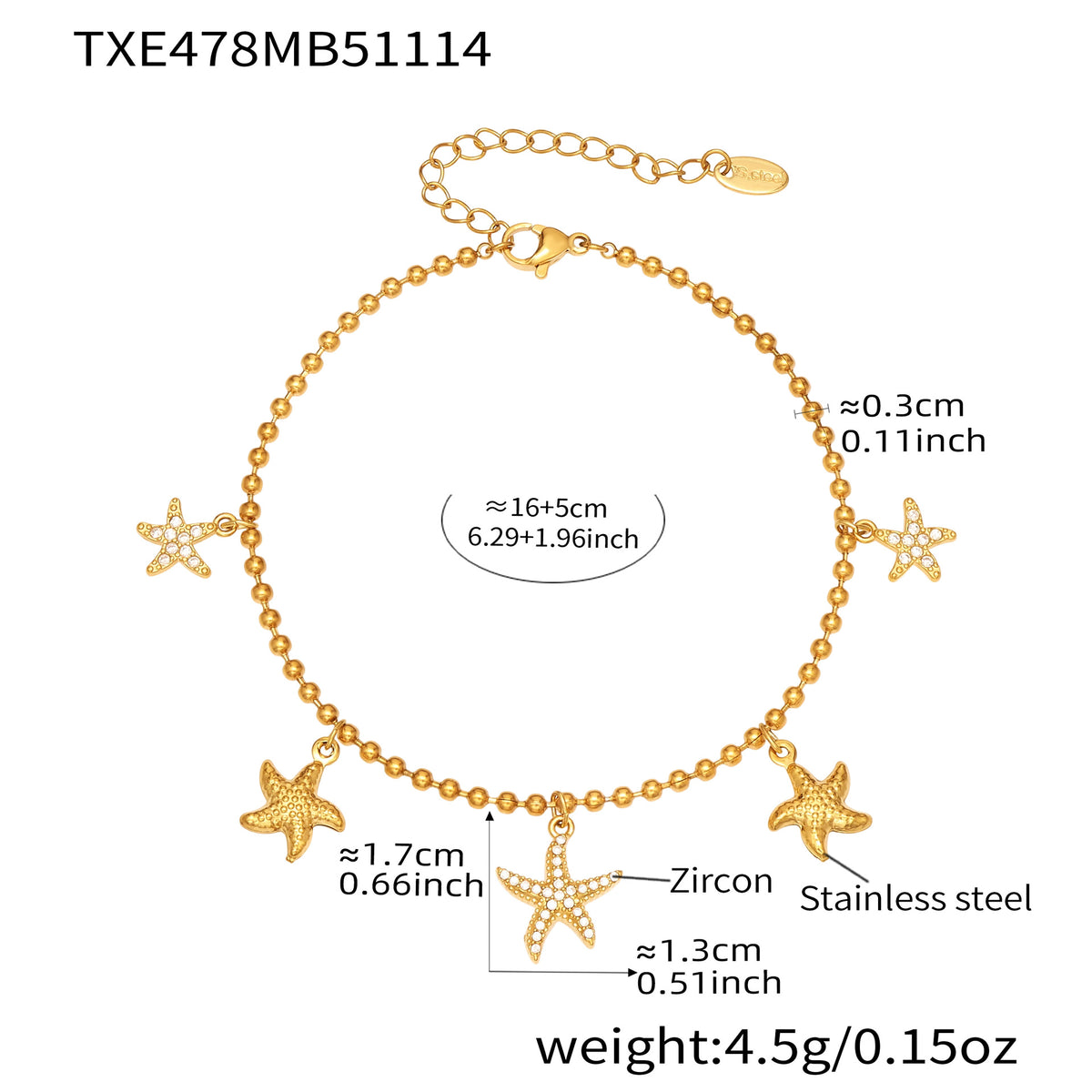 B廠-跨境新款不鏽鋼鋯石海星吊墜耳環項鍊手鍊套裝簡約鑲鑽配飾「TXP478」25.11-4