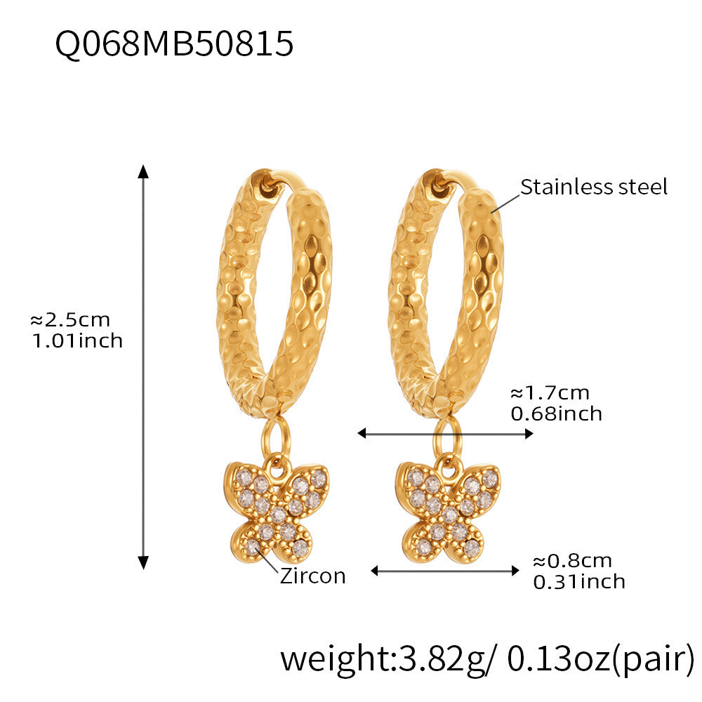 B廠-歐美飾品不鏽鋼蝴蝶吊墜帶鑽耳環鍍18k真金跨境熱銷耳飾女「Q062-Q076」25.08-4