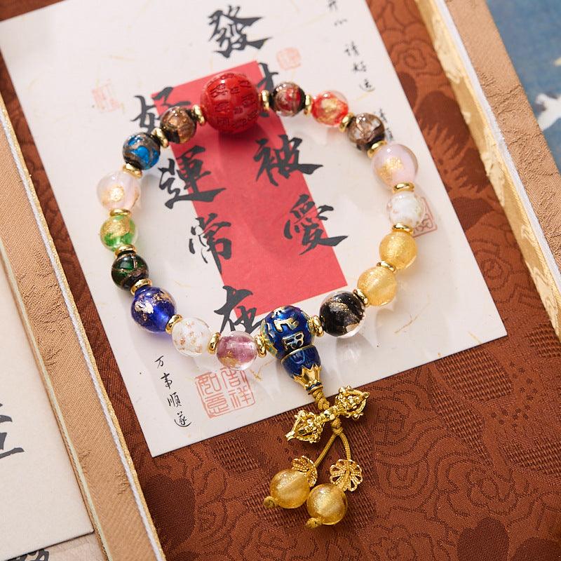 AS廠-2025蛇年寺廟香灰琉璃香灰瓷手鍊金箔琉璃手鍊百財朱砂送禮男女款「LL0810074」25.03-2