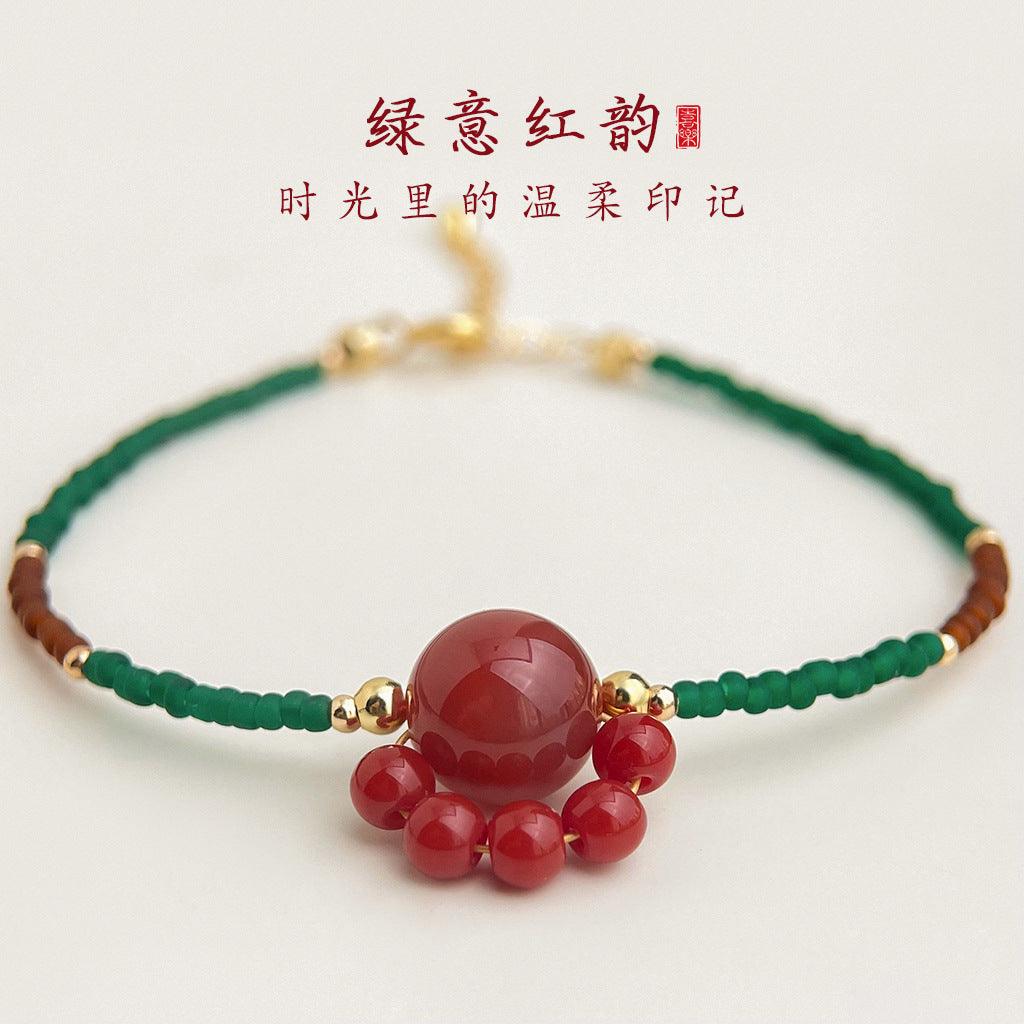 A廠-天然石紅瑪瑙設計師款新中式小眾新貓爪景區熱賣手鍊個性手飾女「S211」25.04-1