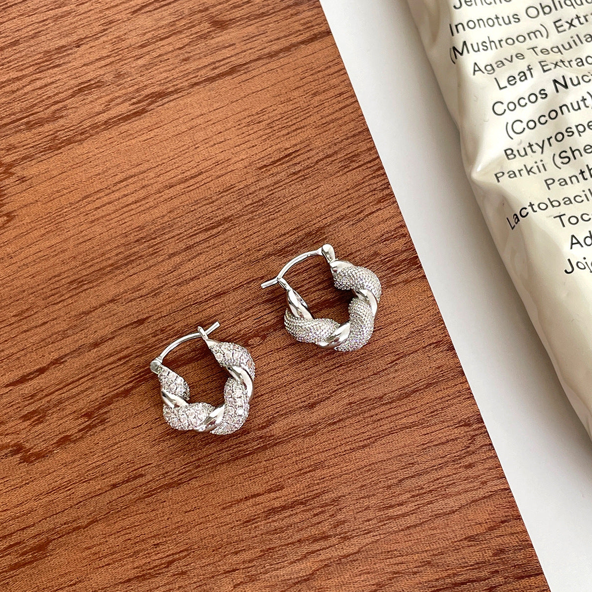 C廠-法式慵懶風銀針鋯石耳環女小眾高級感氣質百搭牛角包耳扣精緻耳飾「EH-4116」25.10-5