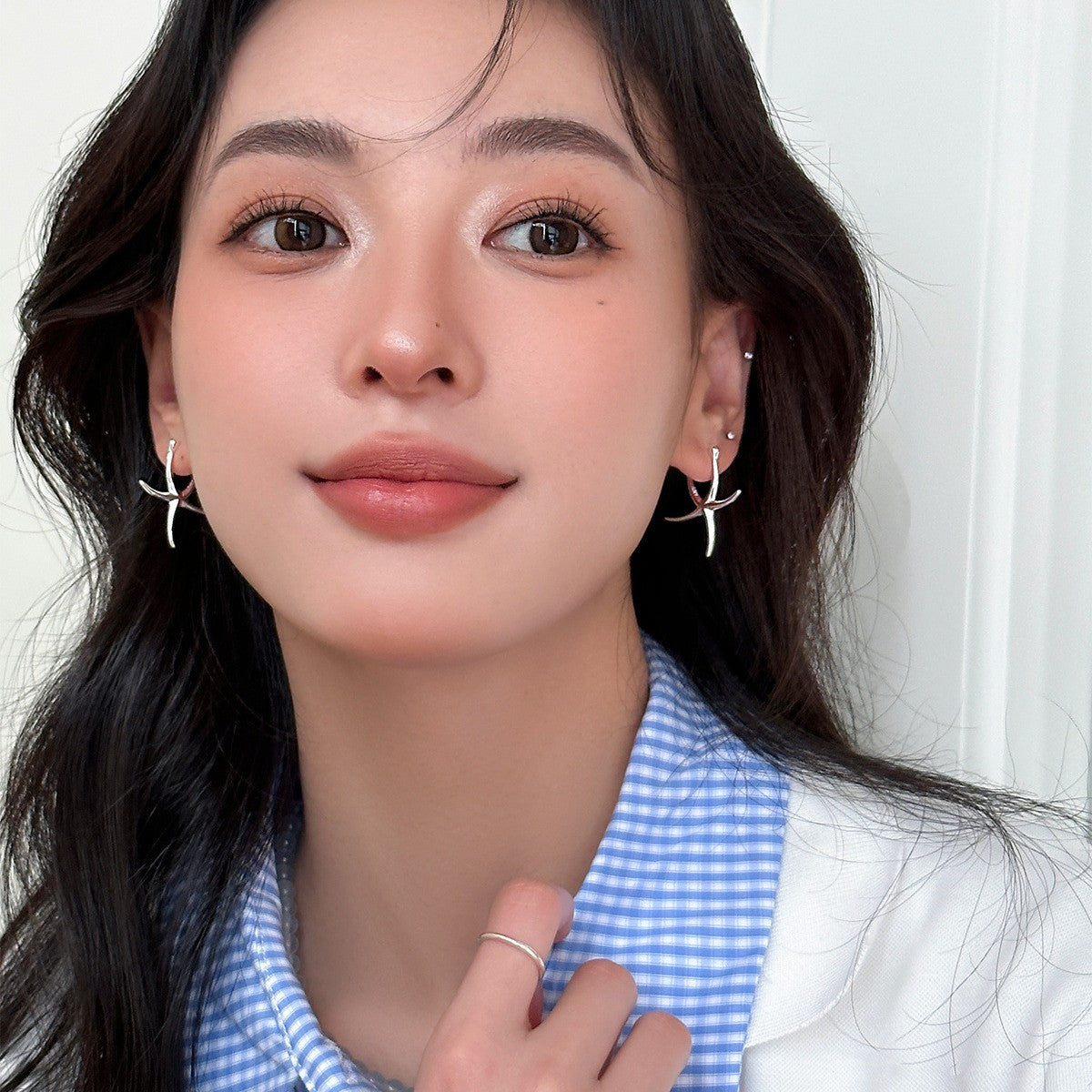 C廠-不規則光面海星耳扣女簡約小眾設計感個性獨特精緻百搭耳環耳飾「EH-3816」25.07-2
