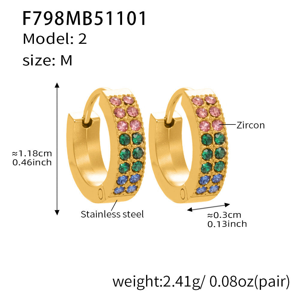 B廠-簡約C型鑲彩鑽拼色鋯石耳扣不鏽鋼鍍18k真金輕奢小眾耳環女「F798」25.11-1