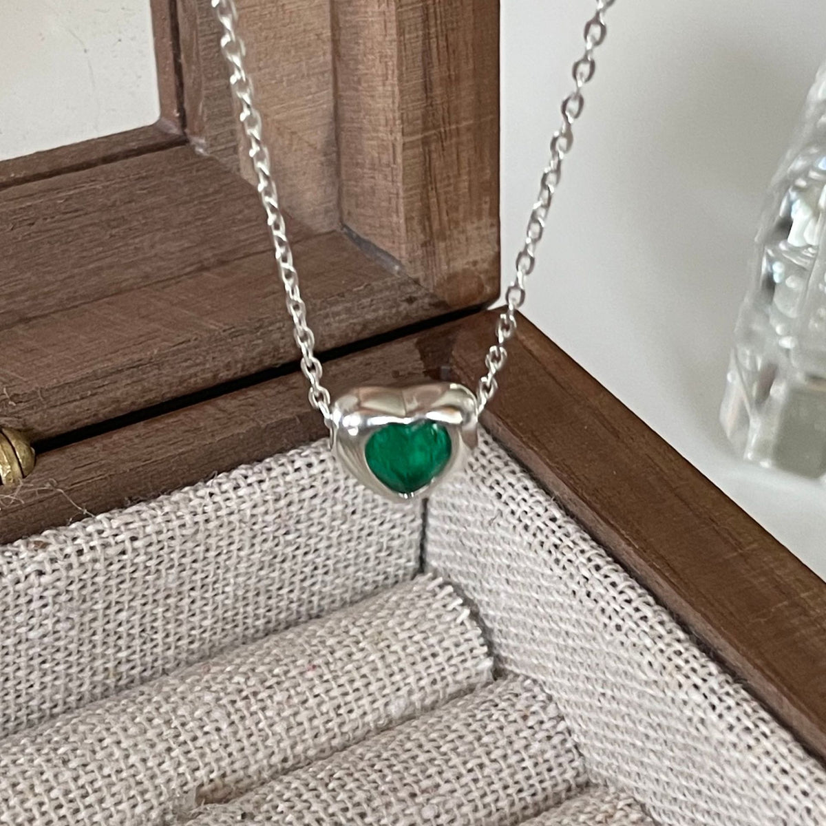 F廠-歐美韓國韓版925純銀項鍊ins小紅書愛心綠鑽項鍊簡約網紅項鍊「B1084」25.11-2