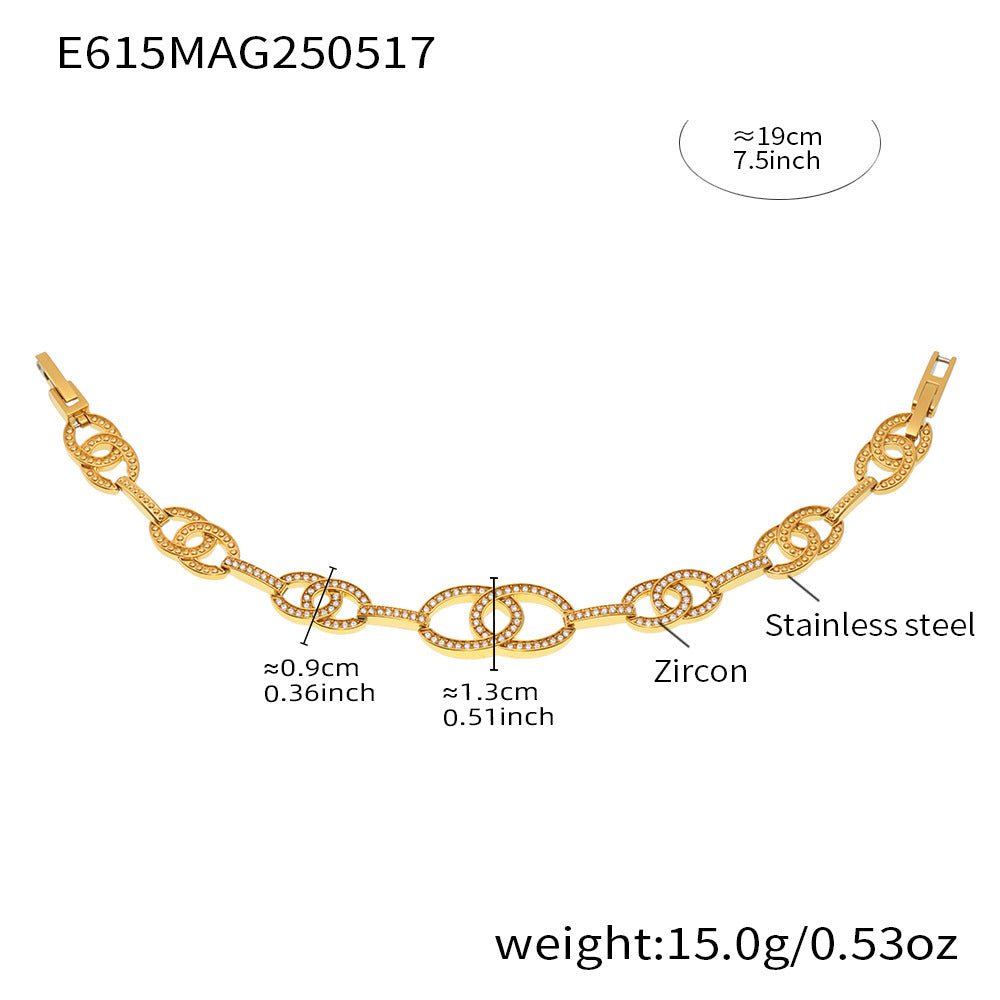 B廠-5A鋯石幾何日字拼接手鍊輕奢氣質不鏽鋼歐美風跨境飾品「E615」25.05-4