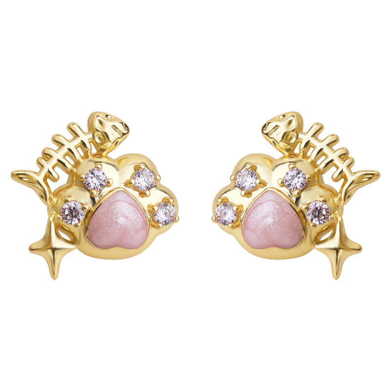 A廠-原創清新甜美可愛小清新ins925銀針小香風新款貓抓小魚耳飾耳釘「7223」25.12-3