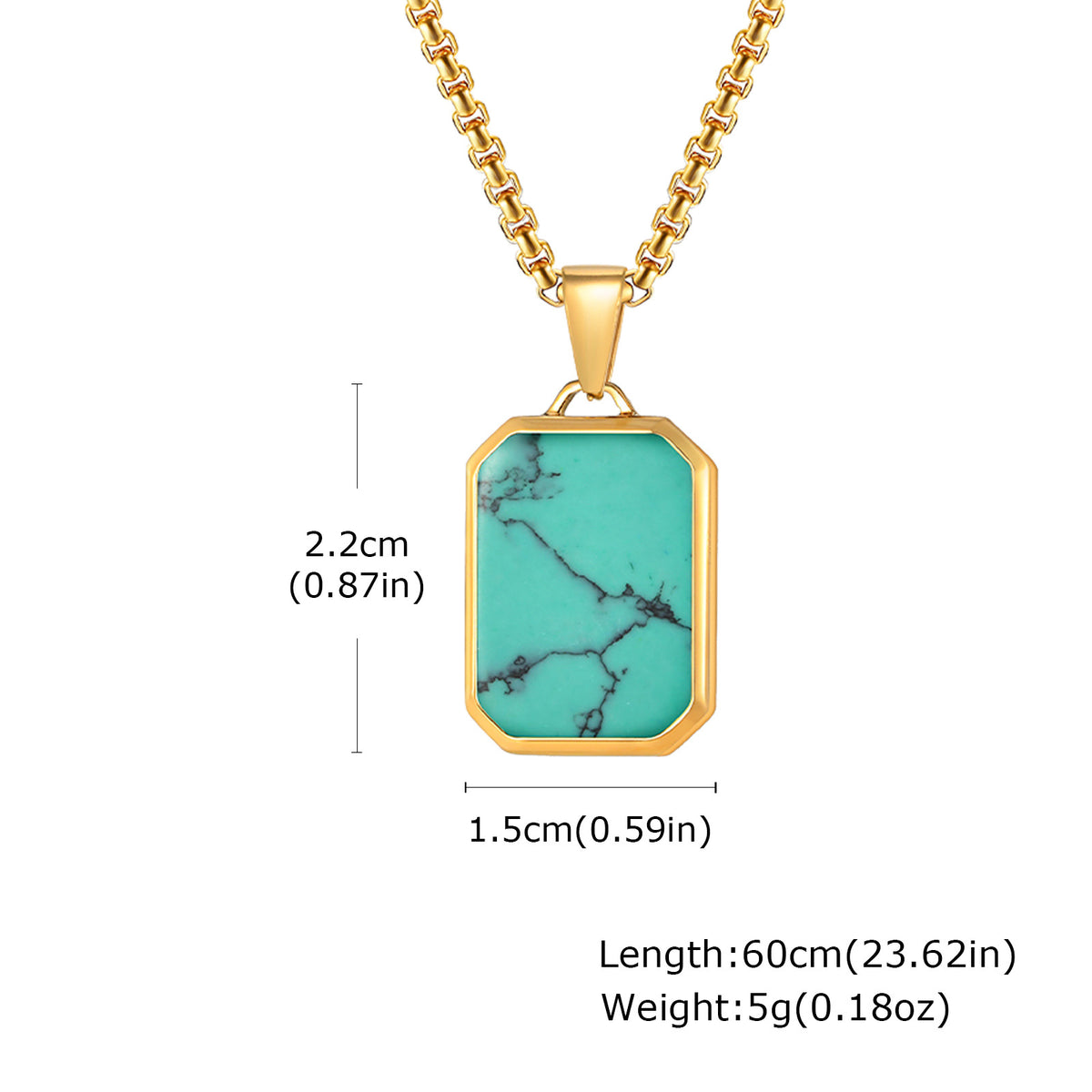 G廠-首飾飾品 不鏽鋼幾何長方形綠松石虎眼石青金石吊墜項鍊男士「PN-1828」25.05-1