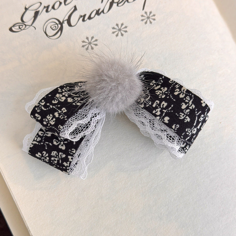 E廠-碎花毛球蝴蝶結髮夾鴨嘴夾半扎髮後腦勺香蕉夾高級感髮飾髮卡頭飾「27774」25.12-2