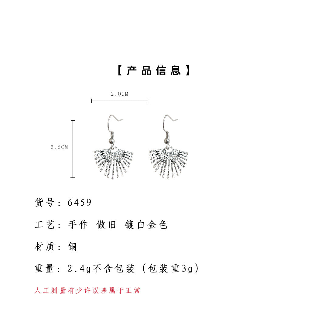 A廠-文藝復古中古風古銀色抹黑做舊感新款葉子鏤空耳飾耳環飾品「6459」25.07-3