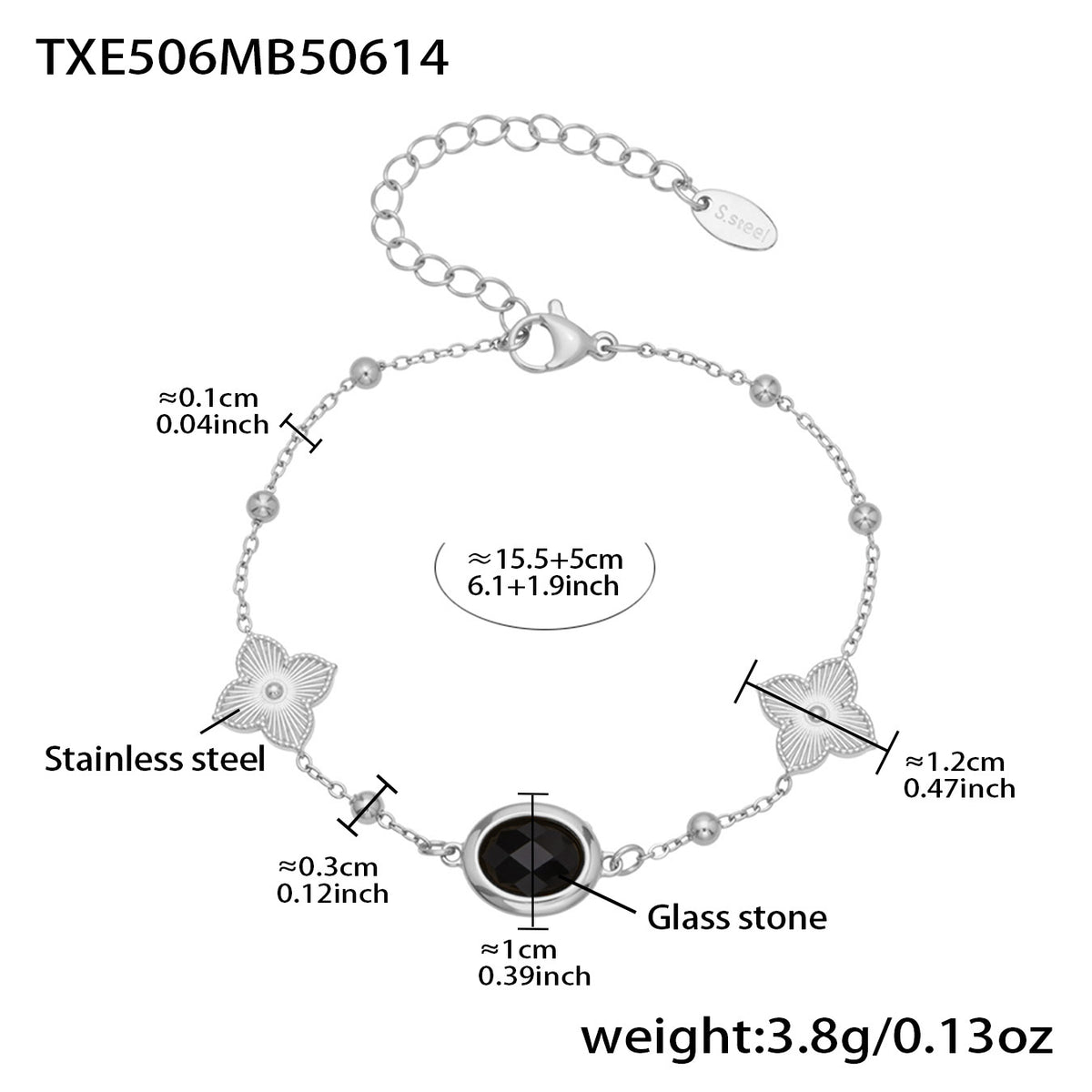 B廠-不鏽鋼十字夾珠鏈橢圓包邊切面玻璃石項鍊耳環首飾套裝鍍18k真金「TXP506」25.12-1