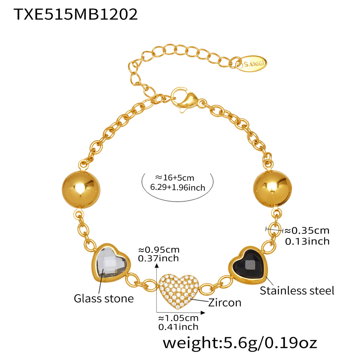 B廠-不鏽鋼彩色樹脂包邊項鍊5A鋯石愛心手鍊多巴胺飾品套裝鍍18k真金「TXP515」25.12-2