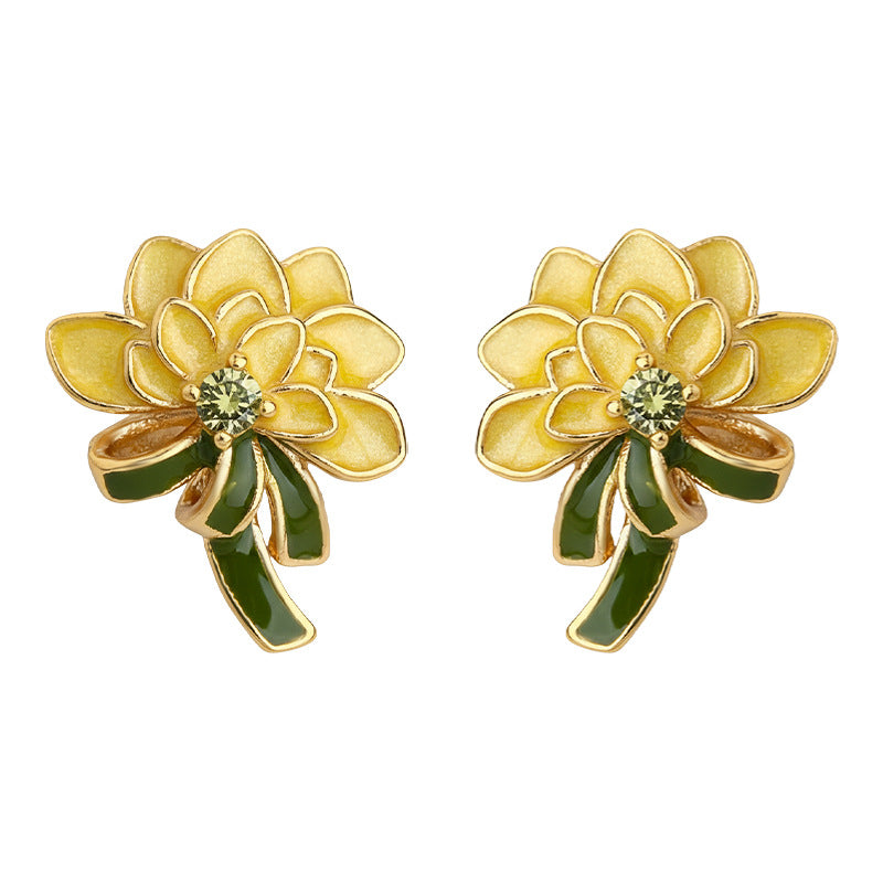 A廠-原創花朵手工彩繪925銀針琺瑯滴釉牡丹花耳環氣質優雅甜美 耳飾女「7228」25.12-2