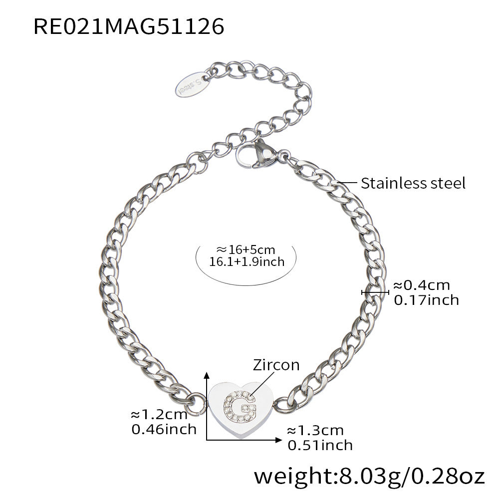 B廠-不鏽鋼愛心字母鑲嵌鋯石吊墜項鍊手鍊套裝 歐美個性首飾鍍18k真金「RP021」25.12-1