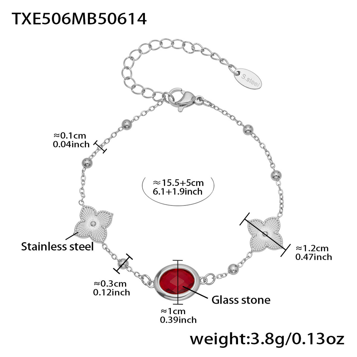 B廠-不鏽鋼十字夾珠鏈橢圓包邊切面玻璃石項鍊耳環首飾套裝鍍18k真金「TXP506」25.12-1