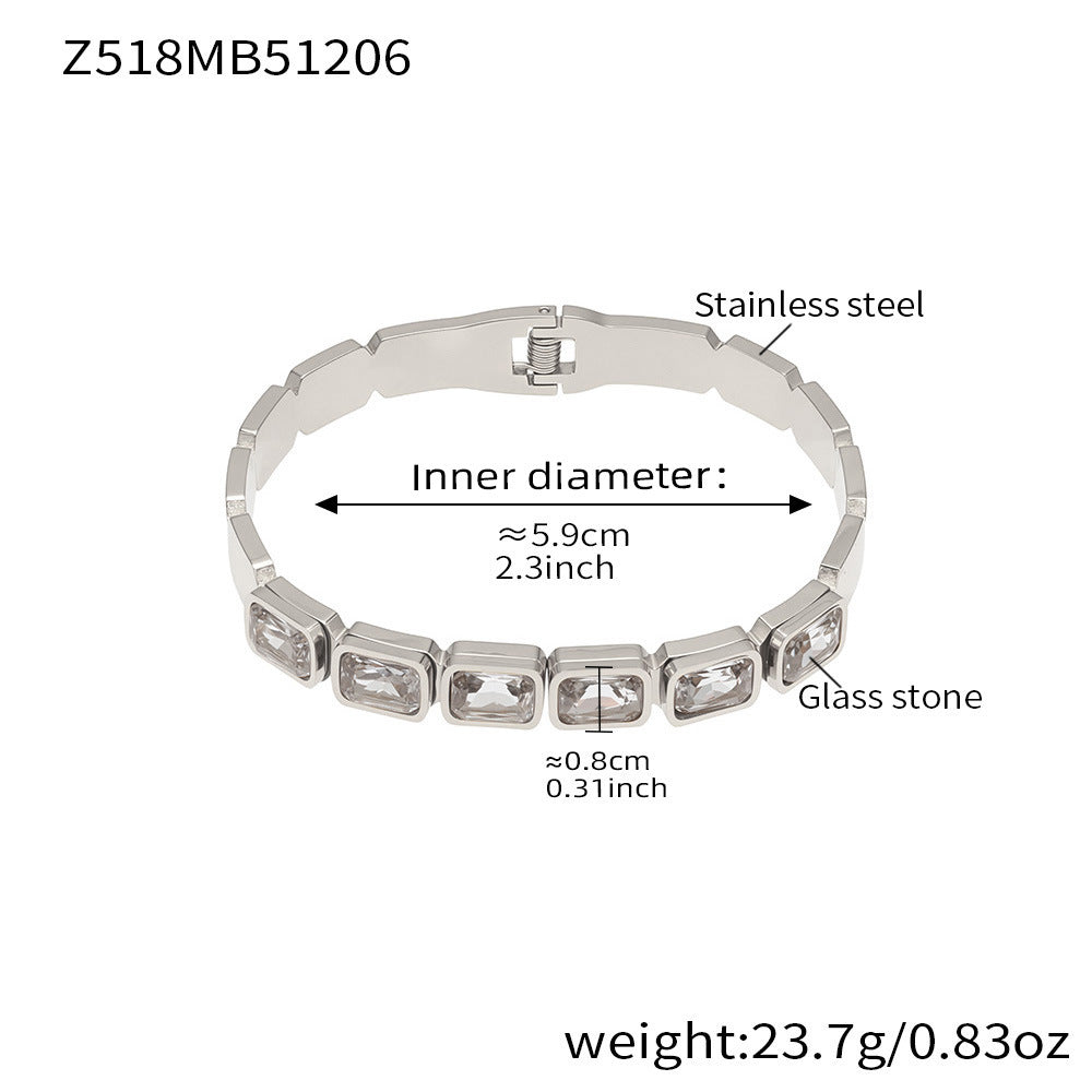 B廠-不鏽鋼方形彩色玻璃石手鐲ins小眾設計歐美潮酷飾品鍍18k金不掉色「Z518」25.12-2