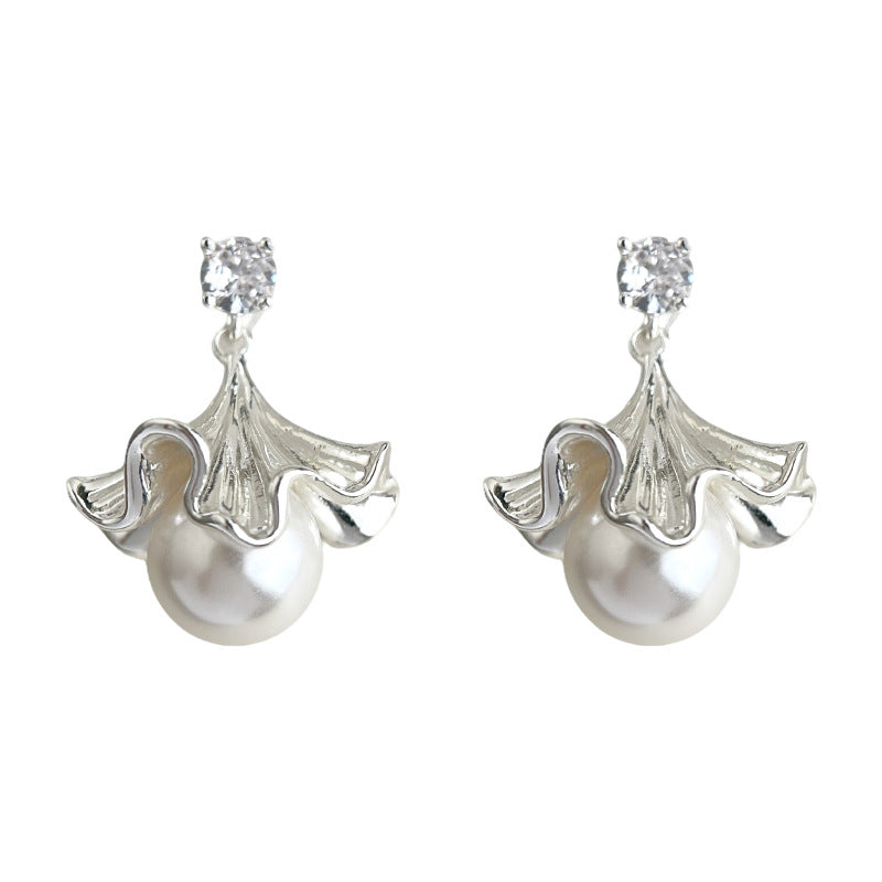 A廠-小眾裙邊裙擺925銀針鋯石花朵新款個性清新甜美耳飾工廠耳環 飾品「7202」25.12-1